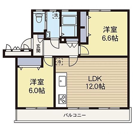 【間取り】バルコニーは南面に面しており日当たり良好な間取りとなります。