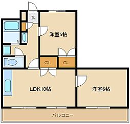 ラ・ピース栗山 2LDKの間取図画像
