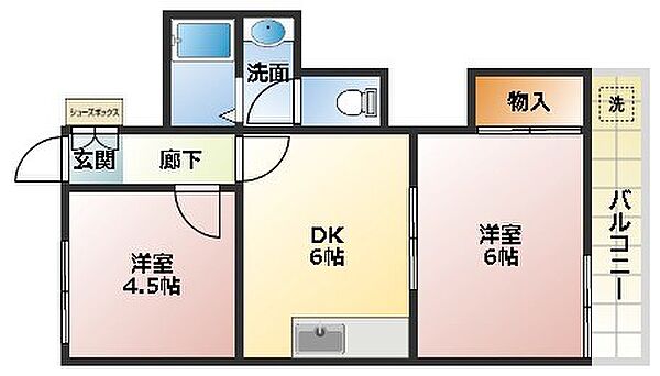 兵庫県尼崎市道意町２丁目(賃貸マンション2DK・2階・35.00㎡)の写真 その2