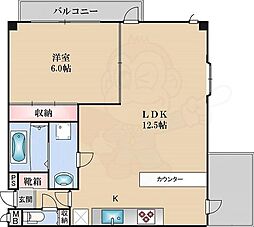 メロディーハイム野田阪神 1LDKの間取図画像