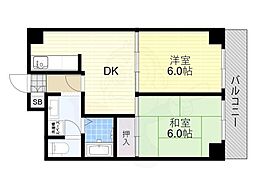 M.C.九条レジデンス 2DKの間取図画像