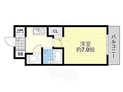 ディナスティ松屋町 1Kの間取図画像