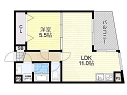 フェルザ今宮戎 1LDKの間取図画像