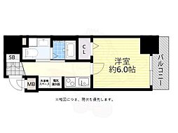 エグゼ難波南 1Kの間取図画像