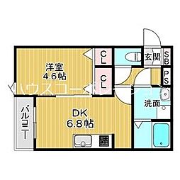 JR福知山線 猪名寺駅 徒歩11分の賃貸アパート 2階1DKの間取り