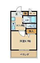 コージコート杭瀬 1Kの間取図画像