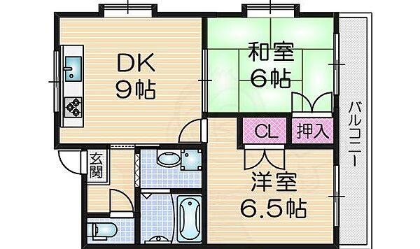 エステート野崎 ｜大阪府大東市寺川３丁目(賃貸マンション2DK・3階・45.36㎡)の写真 その2