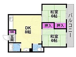 コーポ大東 2DKの間取図画像