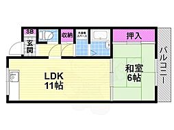北村マンション1号館 1LDKの間取図画像