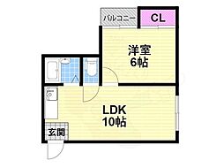 住道ハイツ 1LDKの間取図画像