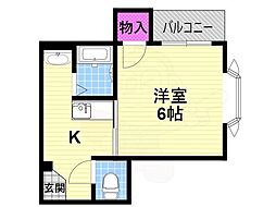 アンビエント三箇 1Kの間取図画像