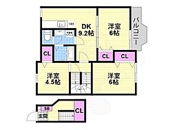 シャン・ド・フルール 3DKの間取図画像