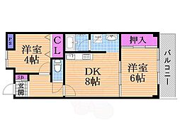 グリーンピア東寝屋川 2DKの間取図画像