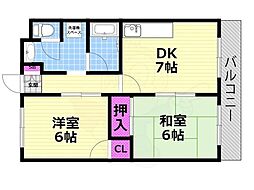 アスカハイツ 2DKの間取図画像