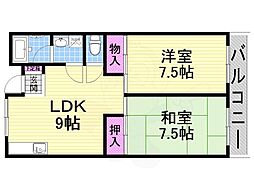 惣友ハイツ参 2LDKの間取図画像