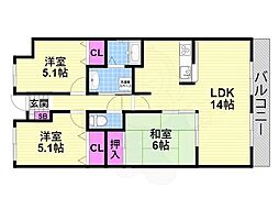 プランテーム吉田 3LDKの間取図画像