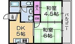 浅田マンション 2DKの間取図画像