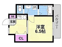 ミフネセントラルベア荒本 1Kの間取図画像