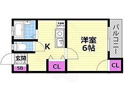 ハイツパーシモン 1Kの間取図画像