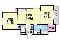 クリエオーレ錦町 2LDKの間取図画像