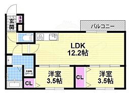 TIO四條畷 2LDKの間取図画像