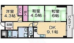 サンマンション楠公 3DKの間取図画像