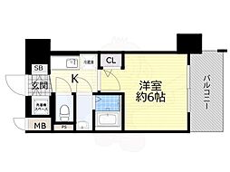 エスリード大阪梅田リュクス 6階1Kの間取り