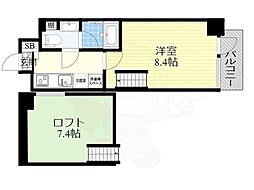 リセス大阪イースト 2階1Kの間取り
