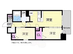 アーバネックス東梅田 2LDKの間取図画像