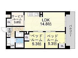 Alivis野田阪神 2SLDKの間取図画像