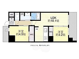 アーバネックス中崎町II 2LDKの間取図画像