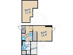 リセス大阪イースト 1Kの間取図画像