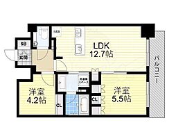 ザ・パークハビオ同心 2LDKの間取図画像