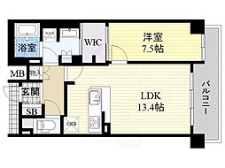 クレヴィア大阪福島 1LDKの間取図画像