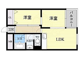 シティハイツ沢之町公園 2DKの間取図画像