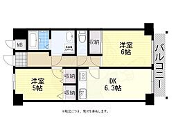 デイグラン長居公園 2DKの間取図画像