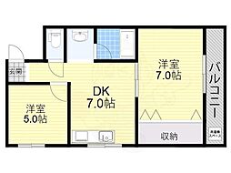 シャトーエメラルド 2DKの間取図画像
