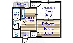 グランドハイツ 2DKの間取図画像