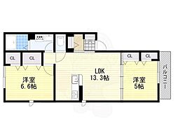 大阪市住吉区我孫子3丁目アパート 2LDKの間取図画像