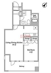 渋谷プロパティータワー 1LDKの間取図画像