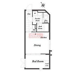 ルクレ目黒不動前 1DKの間取図画像