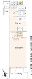 エトワール恵比寿三葉 1Kの間取図画像