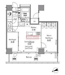 レジディアタワー目黒不動前 1SLDKの間取図画像