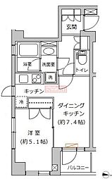 エスコートノヴェル白金高輪 1DKの間取図画像