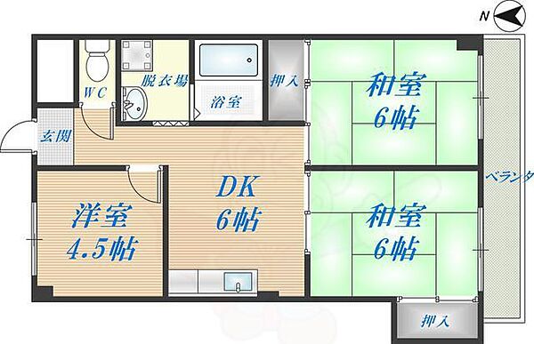 マンション吾光 ｜大阪府東大阪市源氏ケ丘(賃貸マンション3DK・1階・43.00㎡)の写真 その2