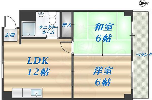 都マンション ｜大阪府東大阪市西堤楠町３丁目(賃貸マンション2LDK・2階・55.00㎡)の写真 その2