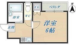 雅ハイツ1 1Kの間取図画像