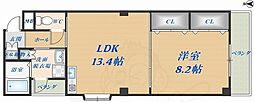 プリムローズ八戸ノ里 1LDKの間取図画像