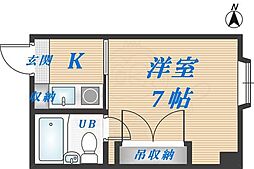 ロイヤル俊徳2 1Kの間取図画像