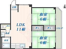 第二シャトー新町 2LDKの間取図画像